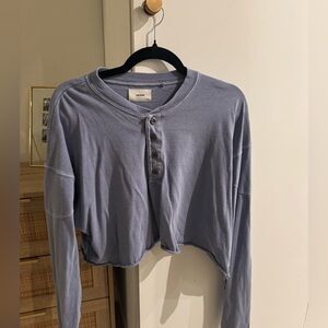 Joah Brown Slate Blue Button-Up crop top size S/M